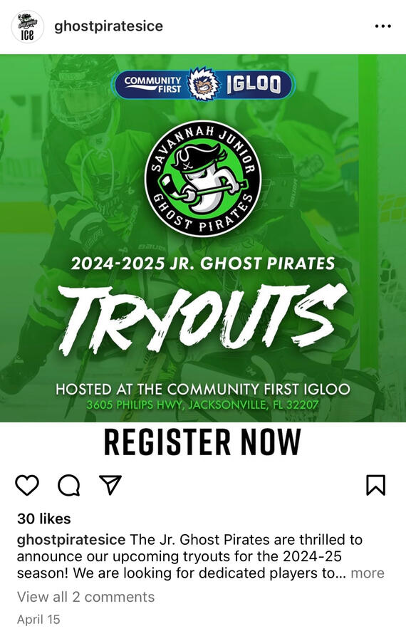Tryouts Instagram Post - Jr. Ghost Pirates