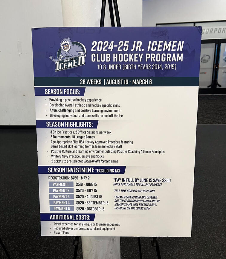 2024-25 Jr. Icemen Club Hockey Program 10 &amp; Under Poster